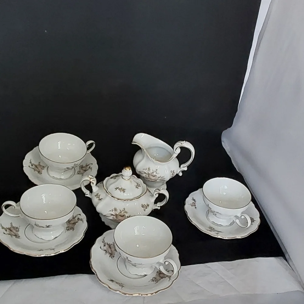 Johann HAVILAND BAVARIA GERMANY  SEPIA‎ ROSE TEA SET FOR 4